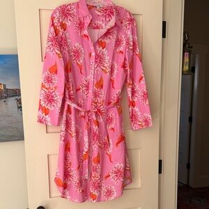 PATTY KIM Pink Floral Long Sleeve Shirt Dress